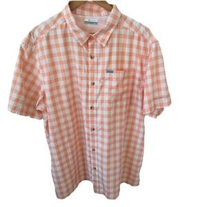 Columbia PFG Vented Fishing Button Down Shirt Mens XL Orange Gingham